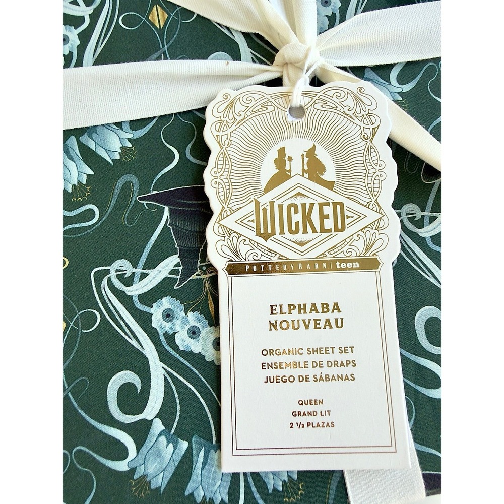 Pottery Barn Teen Wicked Elphaba Nouveau Organic Queen Sheet Set NWT Retail $159 - Picture 4 of 8